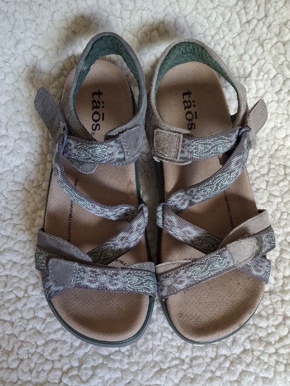 Taos Footwear Gray and Olive Patterned Women's Sandals